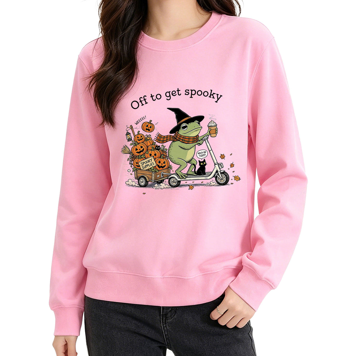 "Off to Get Spooky" Graphic Hoodie | Cotton Blend - Grey