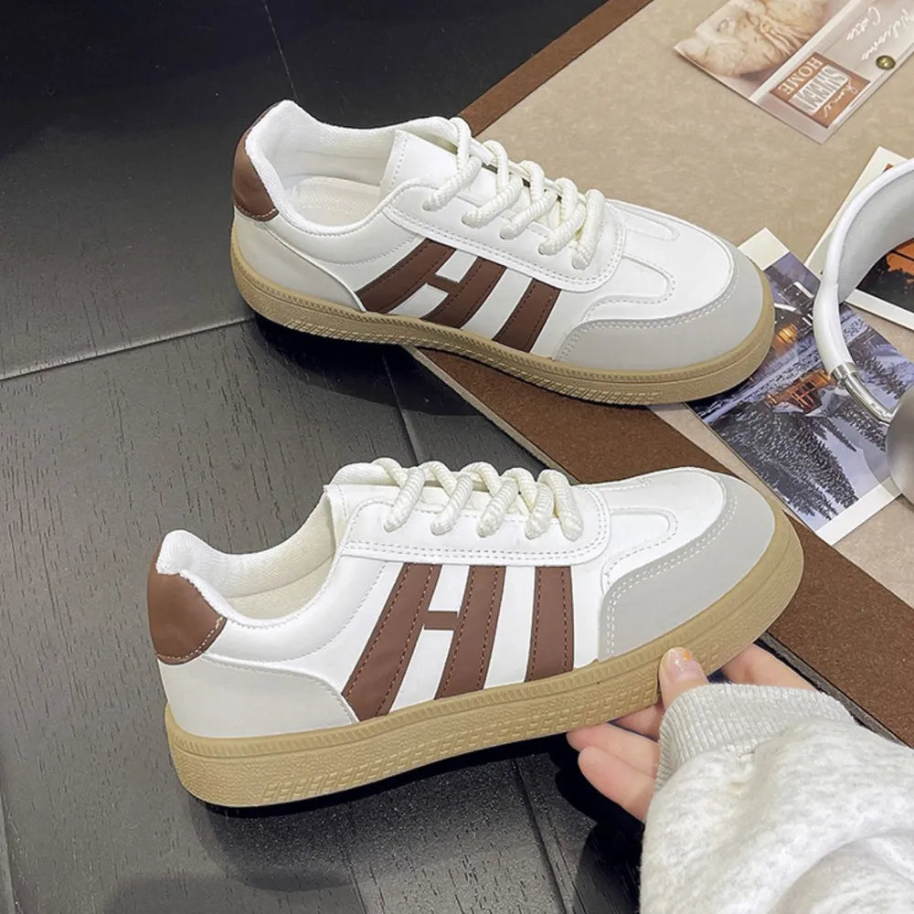 Women's Contrast Platform Sneakers | Round Toe, Brown or Navy