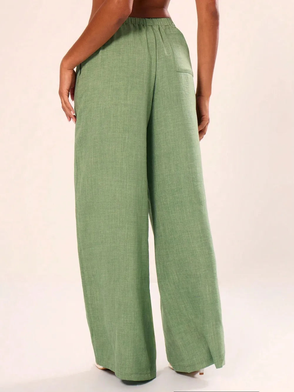 Women's Drawstring Wide Leg Pants | Pockets, 4 Colors - White
