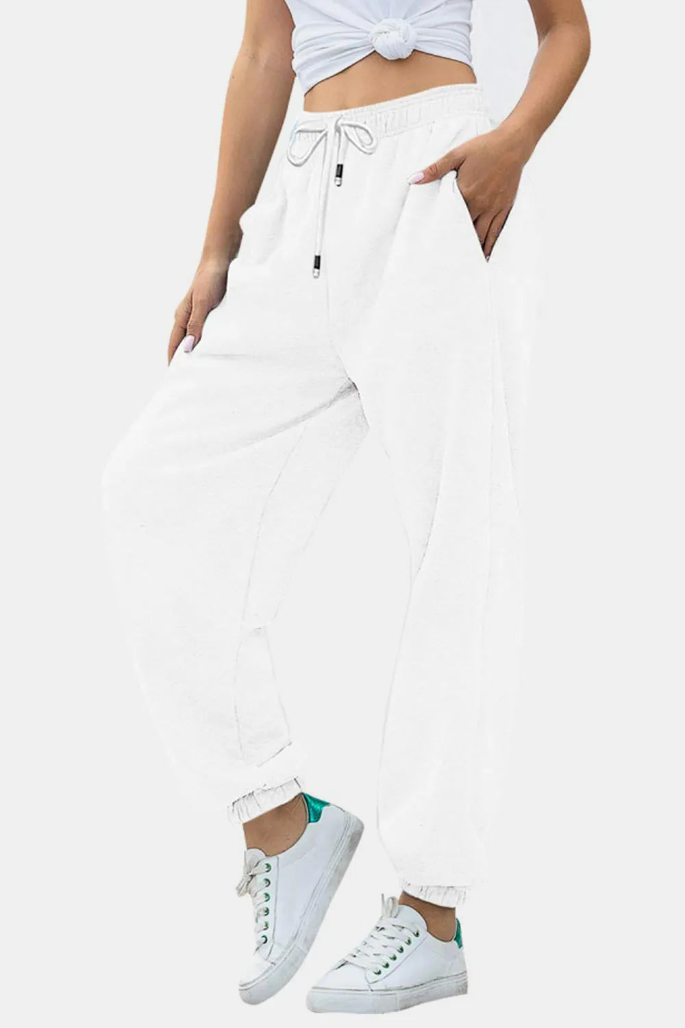 Women's High-Waist Drawstring Joggers | Pockets, Black/Gray/Tan