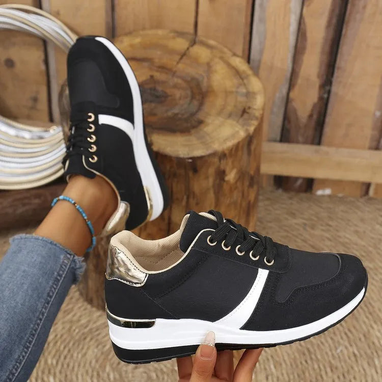 Women's Lace-Up Wedge Sneakers | Mid Heel, PU Upper, 4 Colors