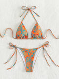 Women's Floral Two-Piece Swimsuit | Padded Soft Cups, 5 Colors - Purple Orange Flower