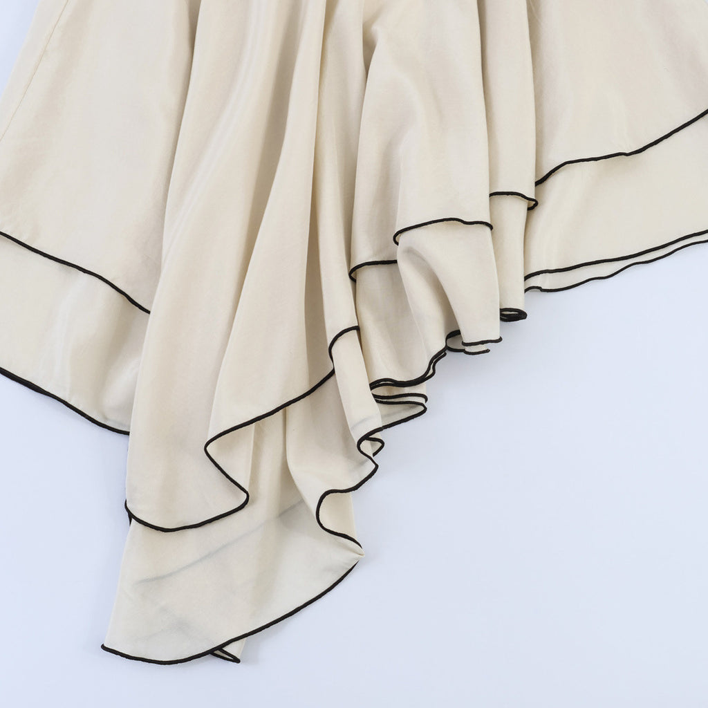 Women's Layered Asymmetric A-Line Midi Skirt | Polyester, Apricot