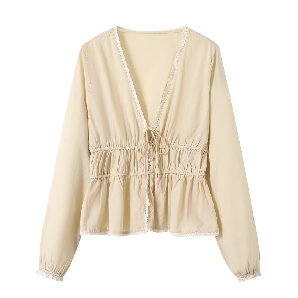 Women's Apricot Lace Shirt | Button-Up, Long Sleeve