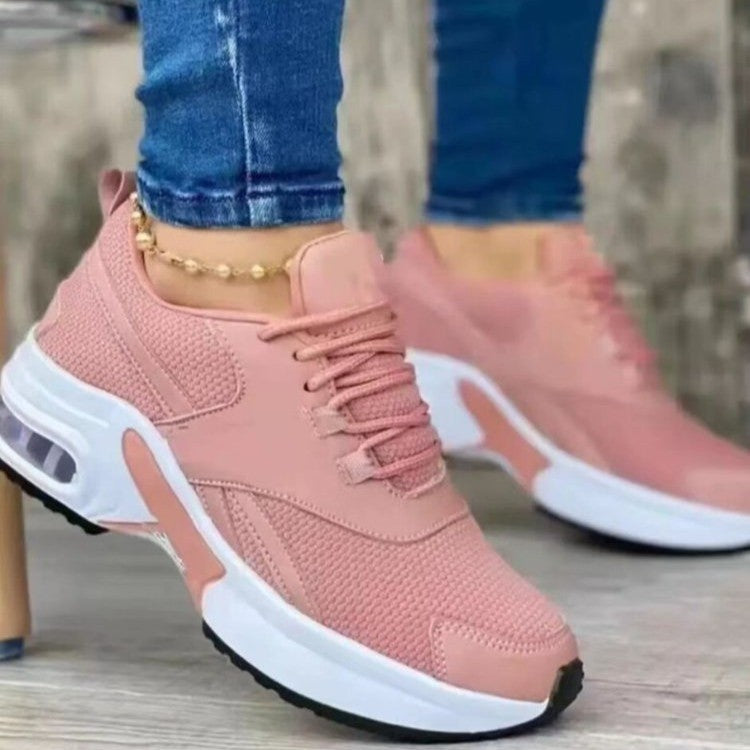 Women's Lace-Up Mesh Sneakers | Low Cut, Mid Heel, Round Toe