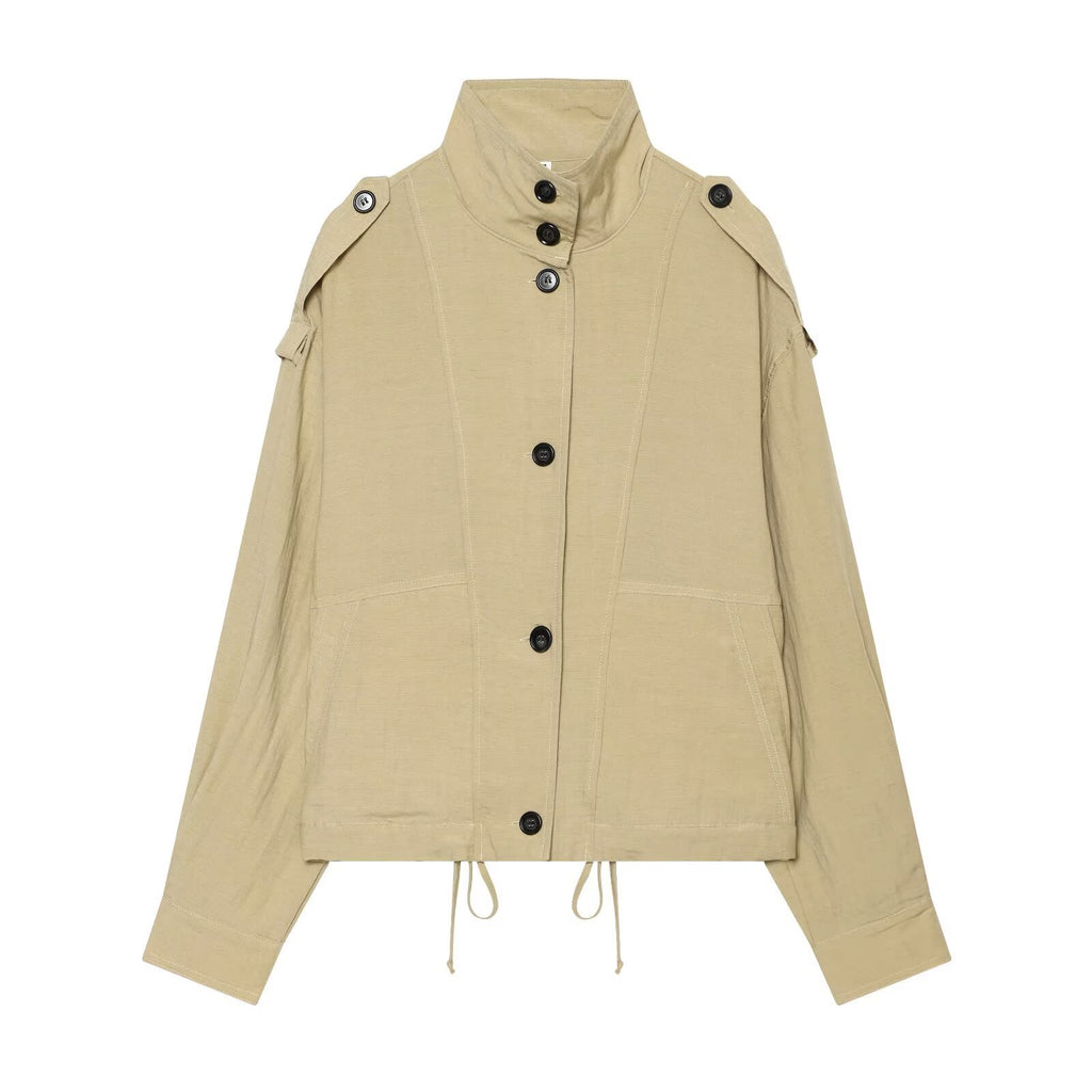 Women's Single-Breasted Pilot Jacket | Stand Collar, Khaki