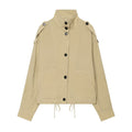 Women's Single-Breasted Pilot Jacket | Stand Collar, Khaki