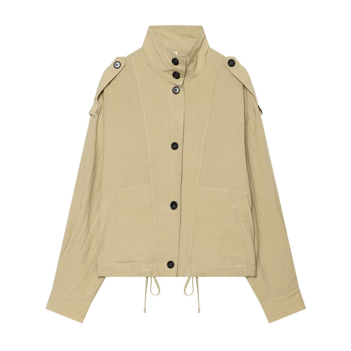 Women's Single-Breasted Pilot Jacket | Stand Collar, Khaki