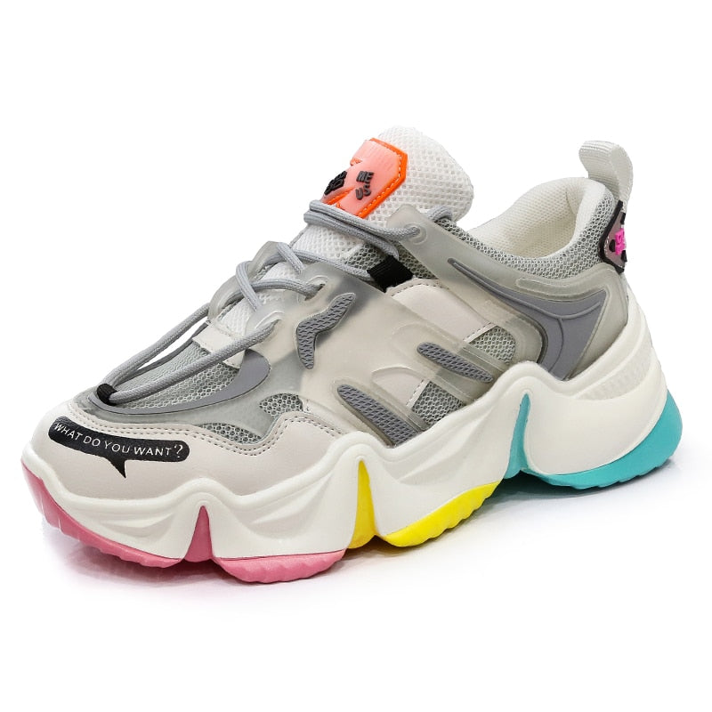 Women's Rainbow Chunky Platform Sneakers | Breathable Casual Shoes