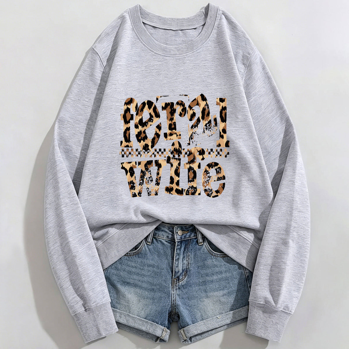 Women's Feral Wife Leopard Print Sweatshirt | Crew Neck, Cotton
