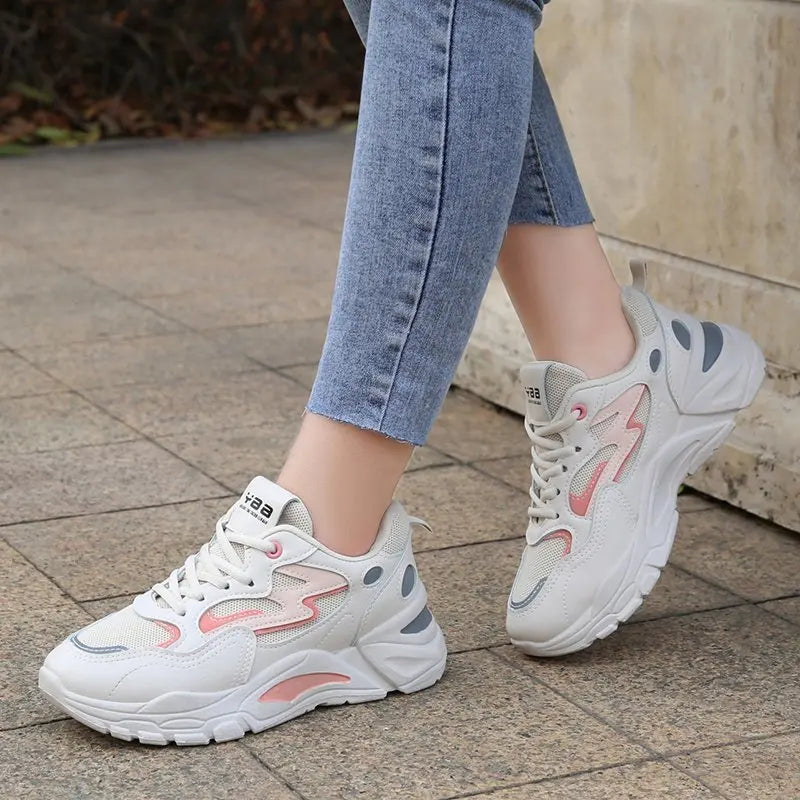 Women's Chunky Platform Sneakers | Breathable Mesh, Lace-Up