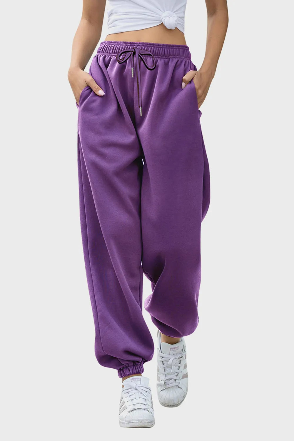 Women's High-Waist Drawstring Joggers | Pockets, Navy/Olive/Pink - Burnt Coral