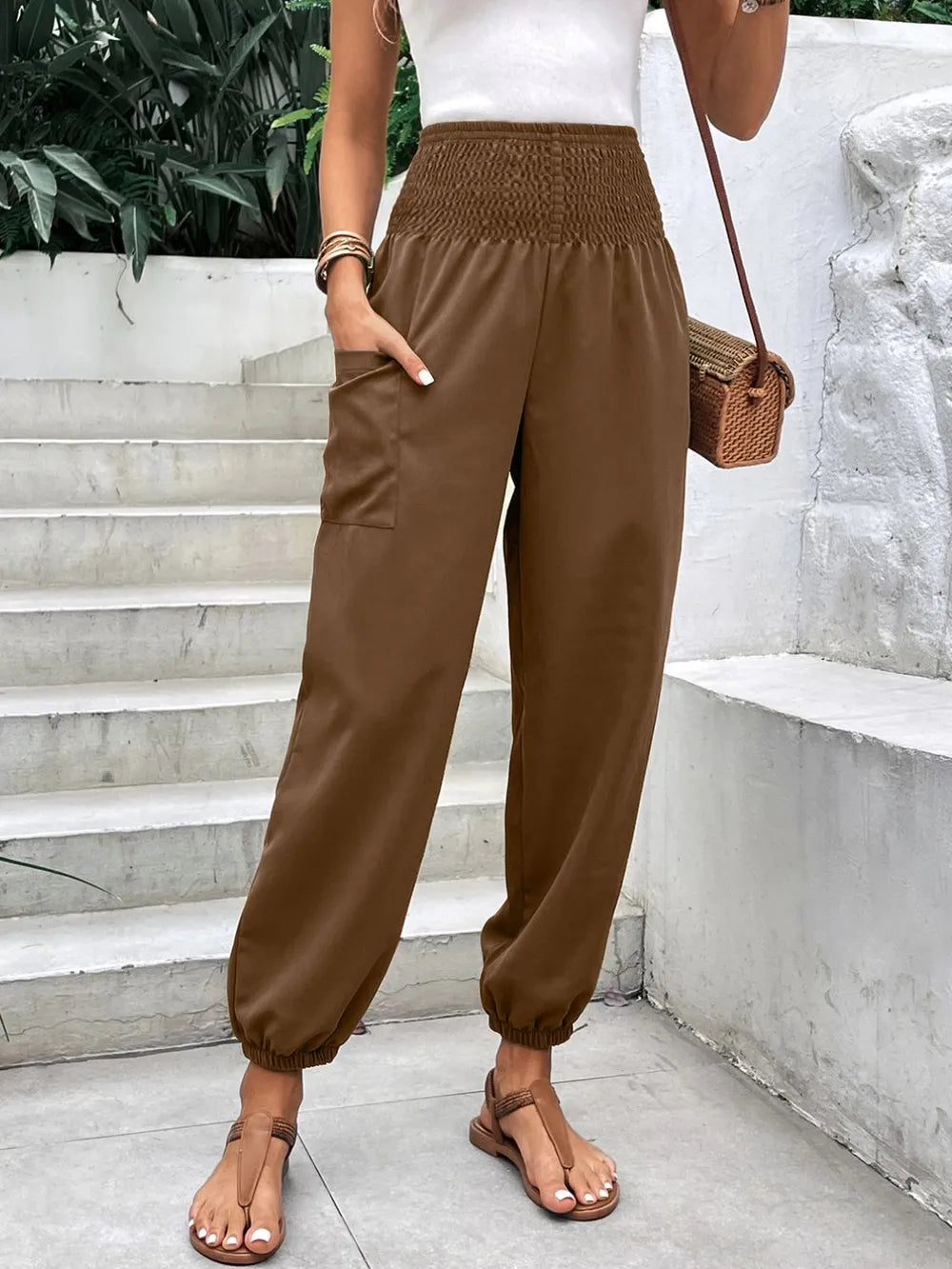 Women's Smocked High-Rise Joggers | Pockets, 3 Colors