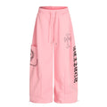 Women's Letter Print Wide Leg Pants | Drawstring Waist, Pink & Gray
