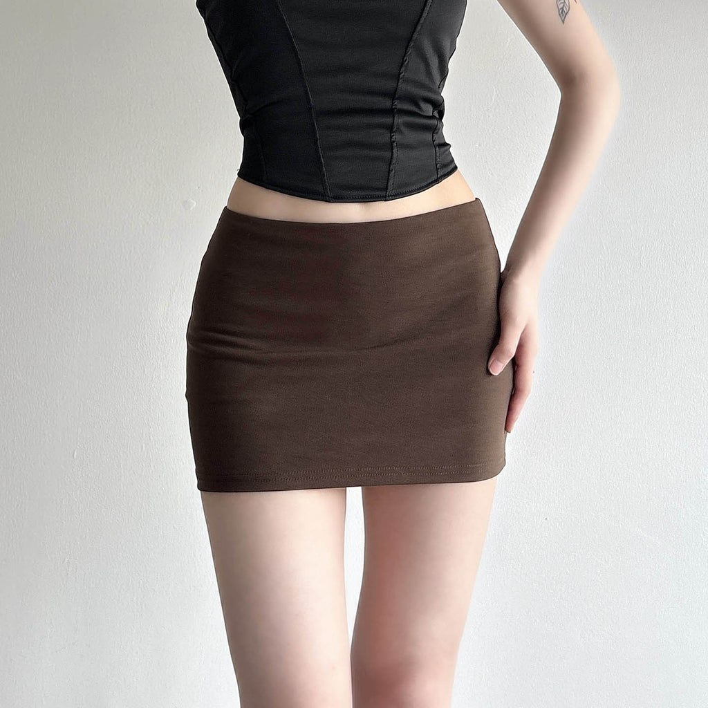 Women's Brown Bodycon Mini Skirt | Stretch Polyester