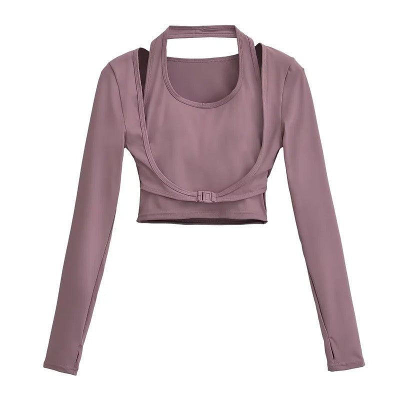 Women's Long Sleeve Faux Two-Piece Halter Top | Slim Fit, 3 Colors
