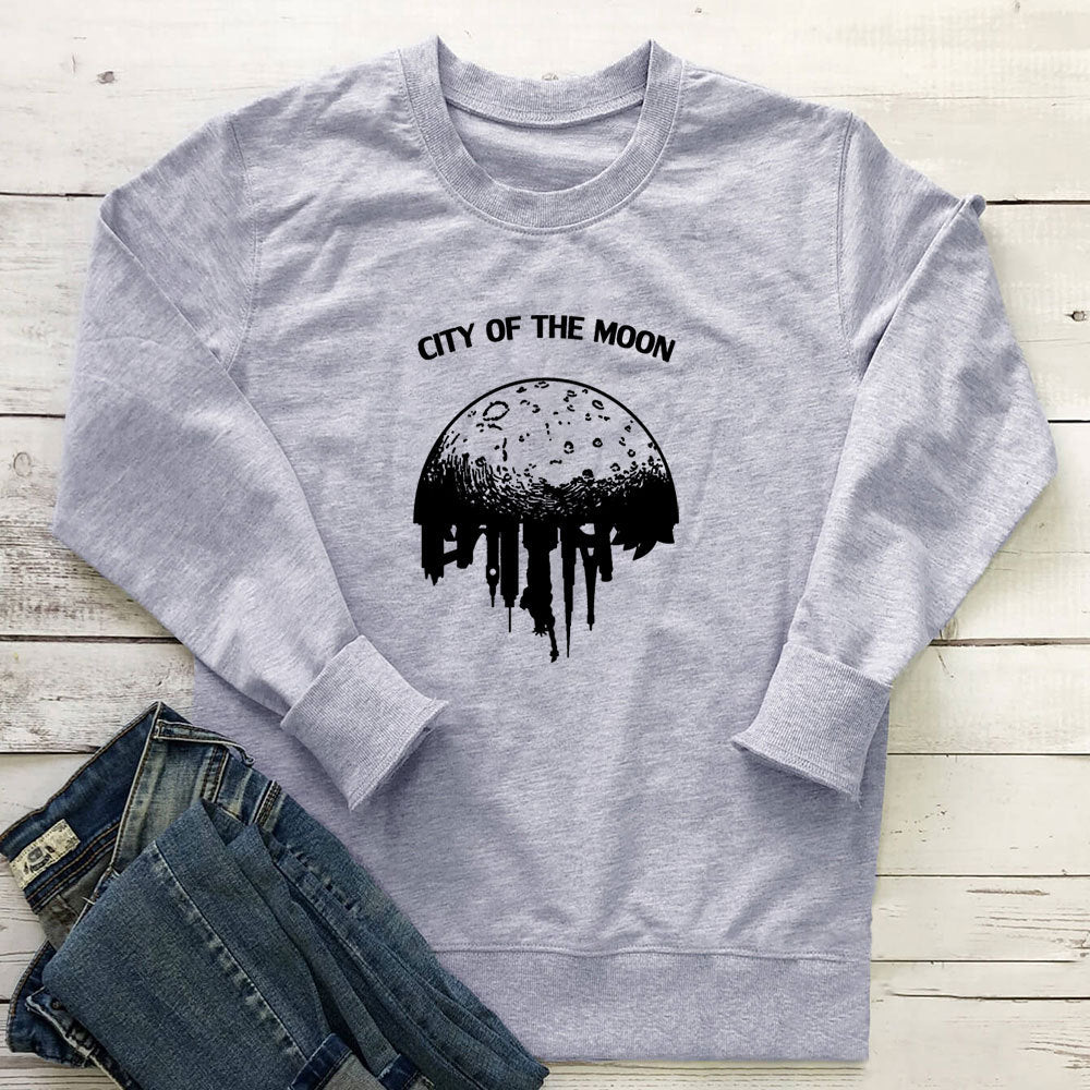 Women's Moon Print Sweatshirt | Cotton, Round Neck, 7 Colors