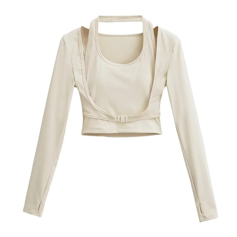 Women's Long Sleeve Faux Two-Piece Halter Top | Slim Fit, 3 Colors