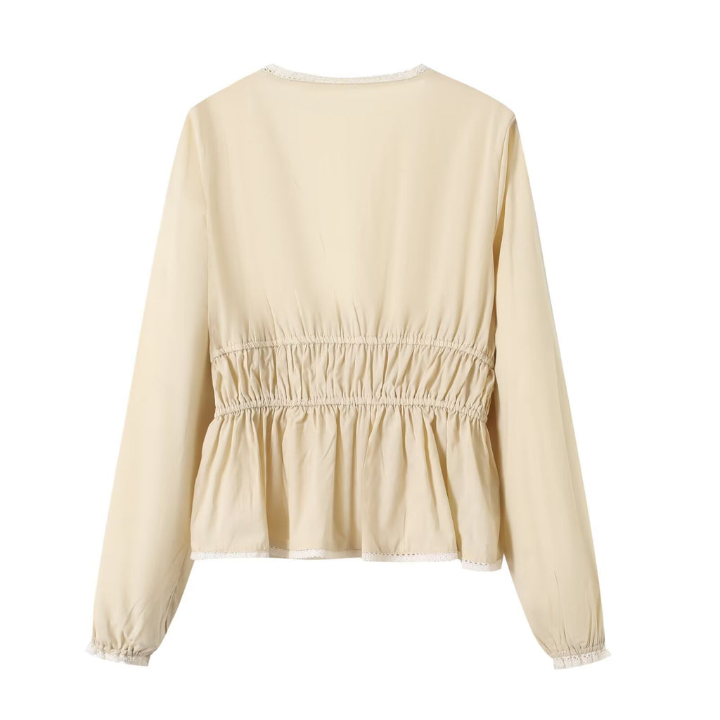 Women's Apricot Lace Shirt | Button-Up, Long Sleeve