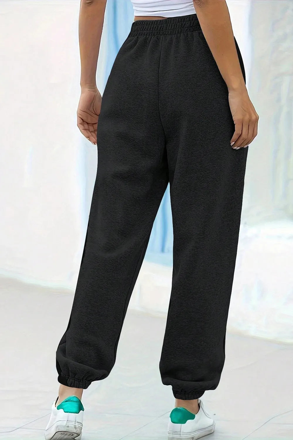 Women's High-Waist Drawstring Joggers | Pockets, Black/Gray/Tan