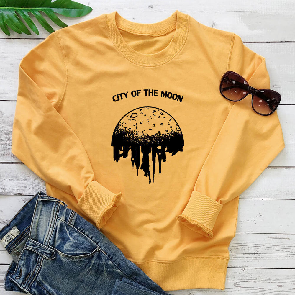 Women's Moon Print Sweatshirt | Cotton, Round Neck, 7 Colors