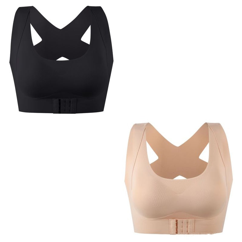 Women's Front-Closure Cross-Back Bralette | Wireless Push-Up Bra, 1 or 2 Pack - Skin
