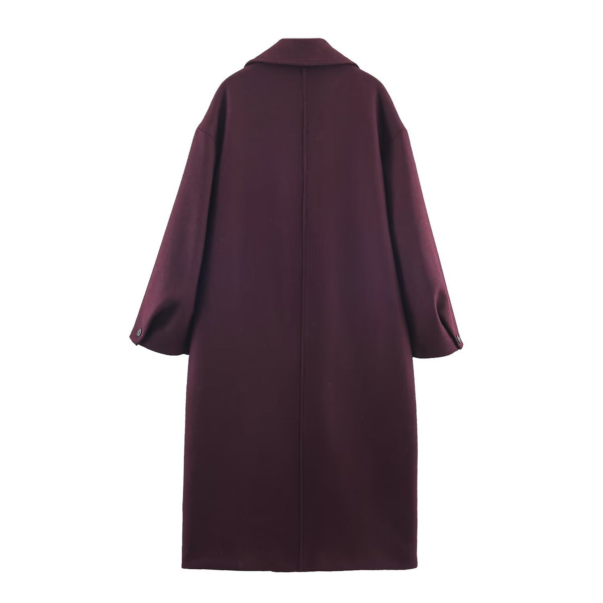 Women's Oversized Long Coat | Single-Breasted, Flip Collar, Burgundy