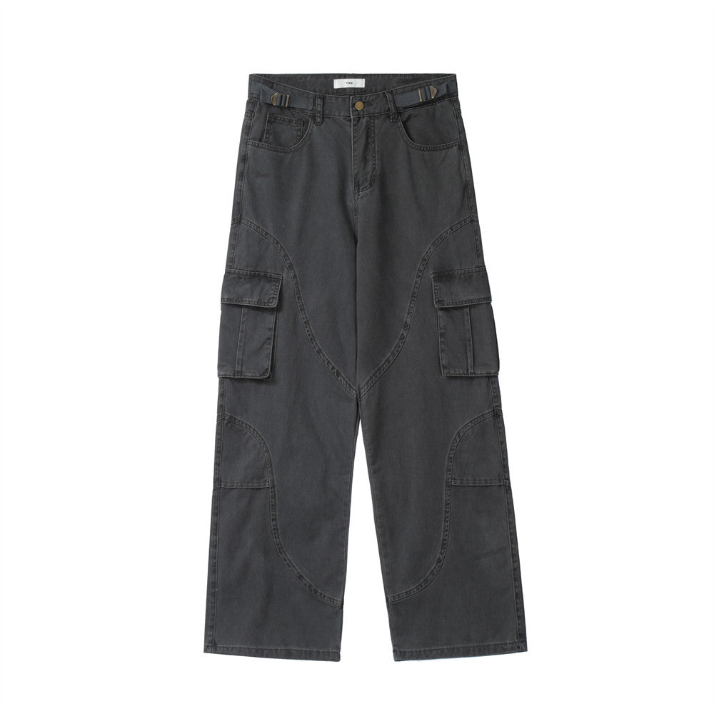 Women's Army Green Denim Wide Leg Pants | Multi-Pocket, Washed