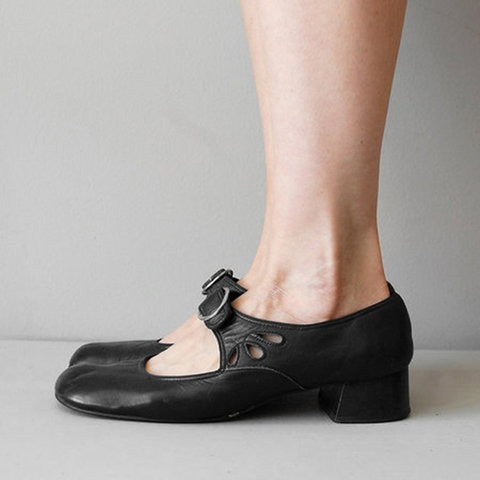 Women's Low Heel Buckle Shoes | Round Toe, PU Upper, 4 Colors
