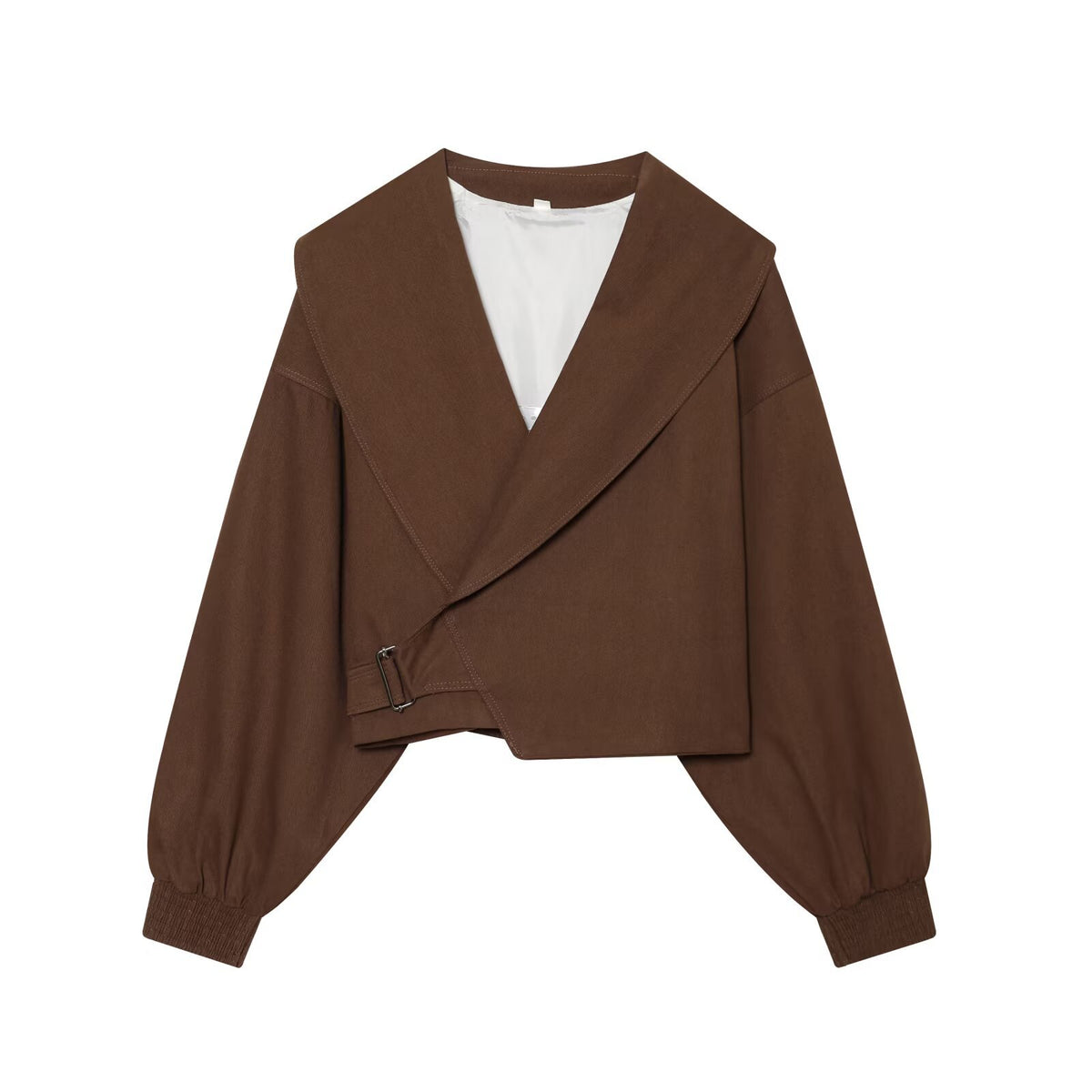Women's Irregular Buckle Lapel Jacket | Polyester, 3 Colors - Khaki