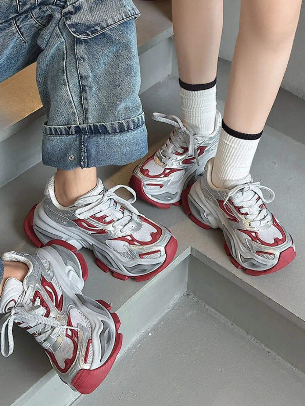 Women's Breathable Chunky Platform Sneakers | Mesh Lace-Up, 5 Colors