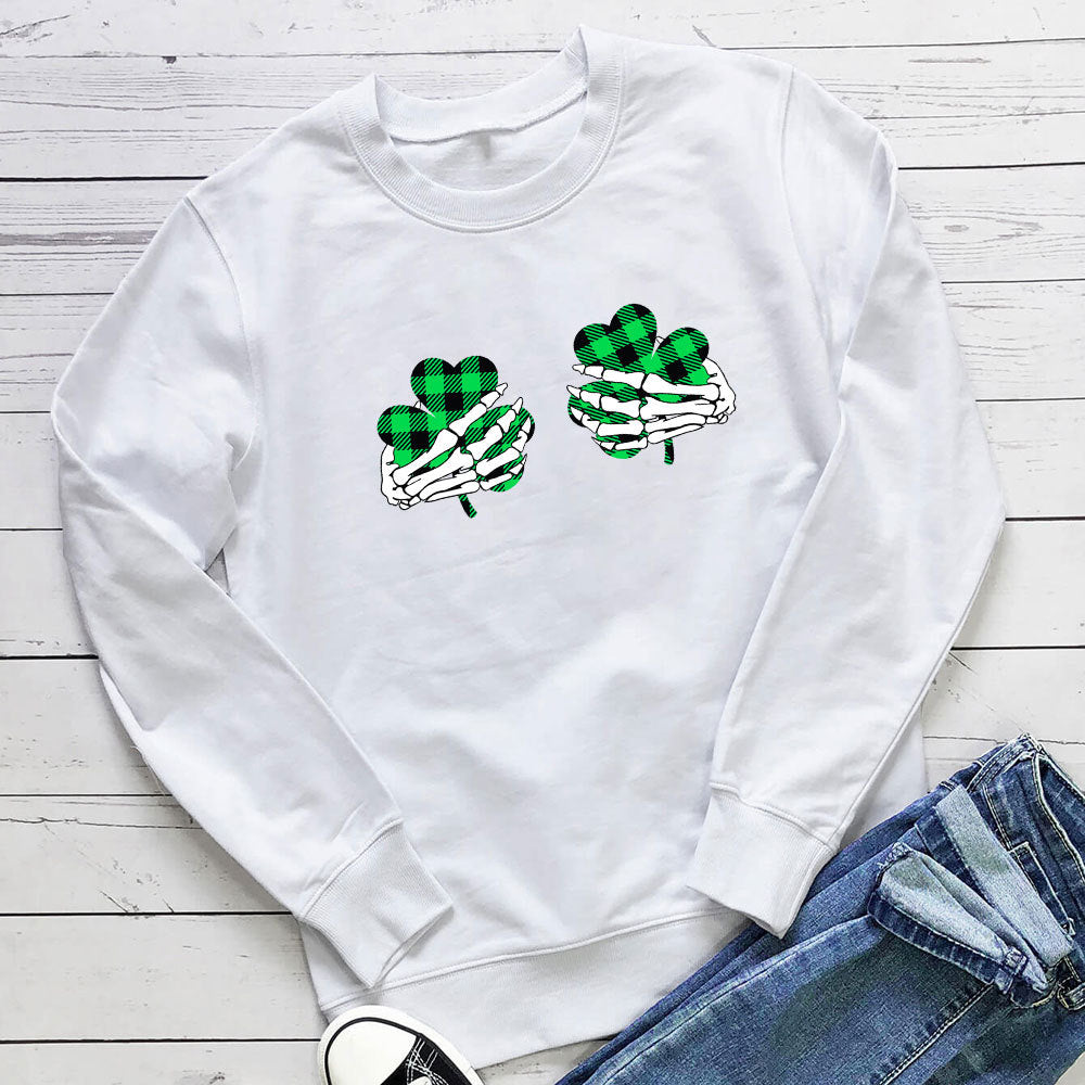 Women's Skeleton Hand Clover Print Hoodie | Cotton, 7 Colors