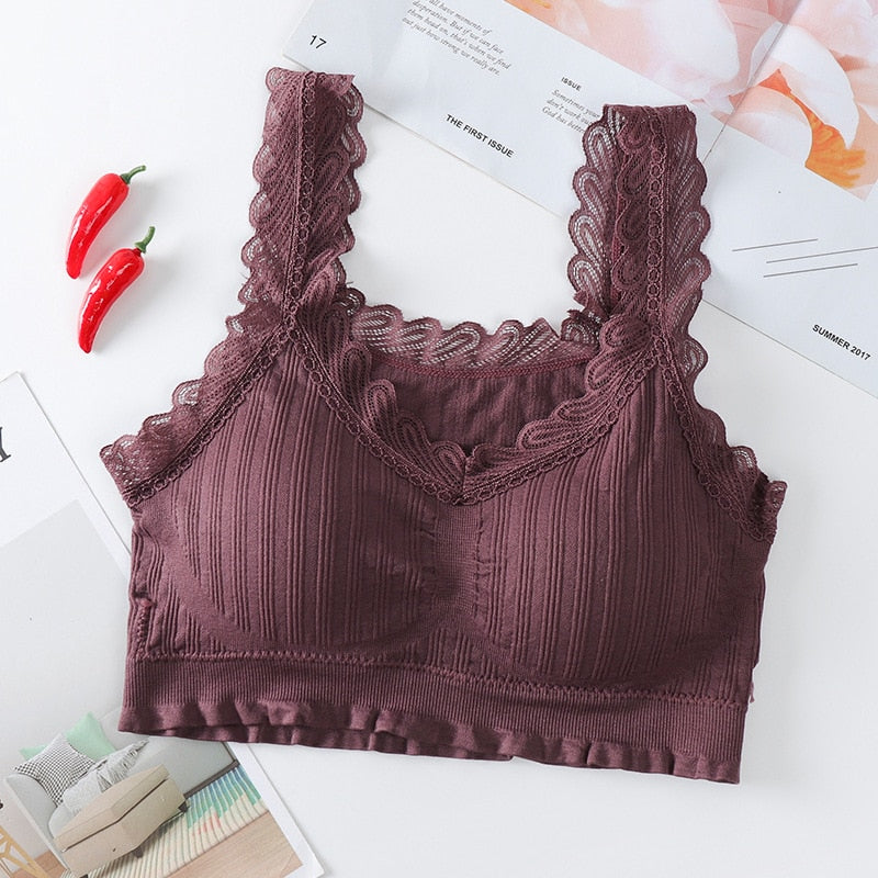 Women's Lace Cotton Sports Bra | Yoga Top, One Size, 6 Colors