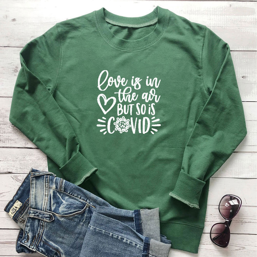 Women's Letter Print Round Neck Hoodie | Cotton Pullover, 7 Colors