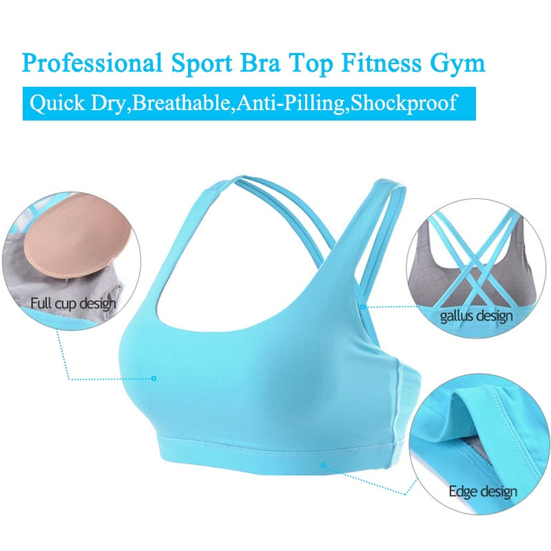 Women's Strappy Padded Sports Bra Tank | Seamless Yoga Top, 10 Colors