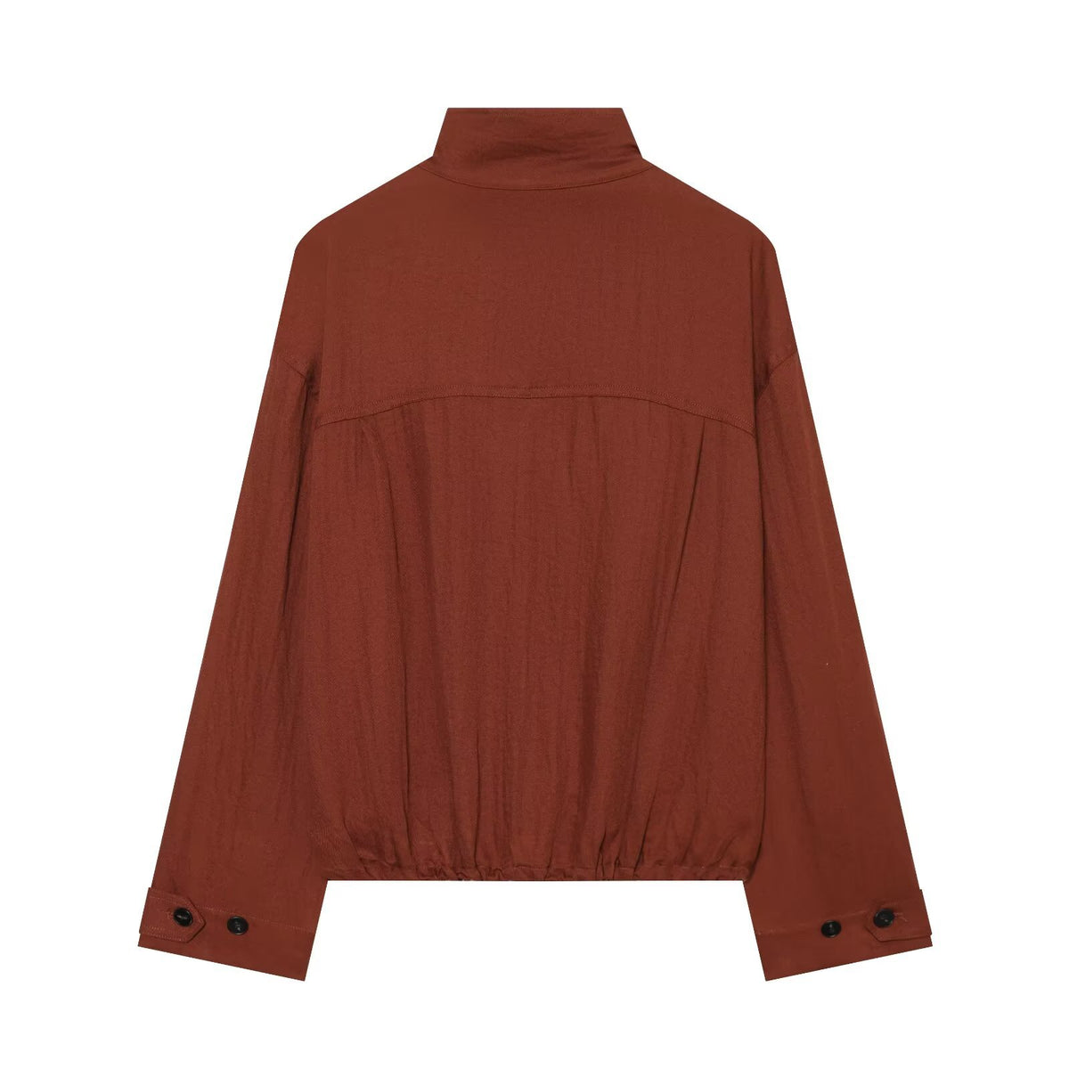Women's Loose Stand Collar Zip Jacket | Pockets, Dark Red
