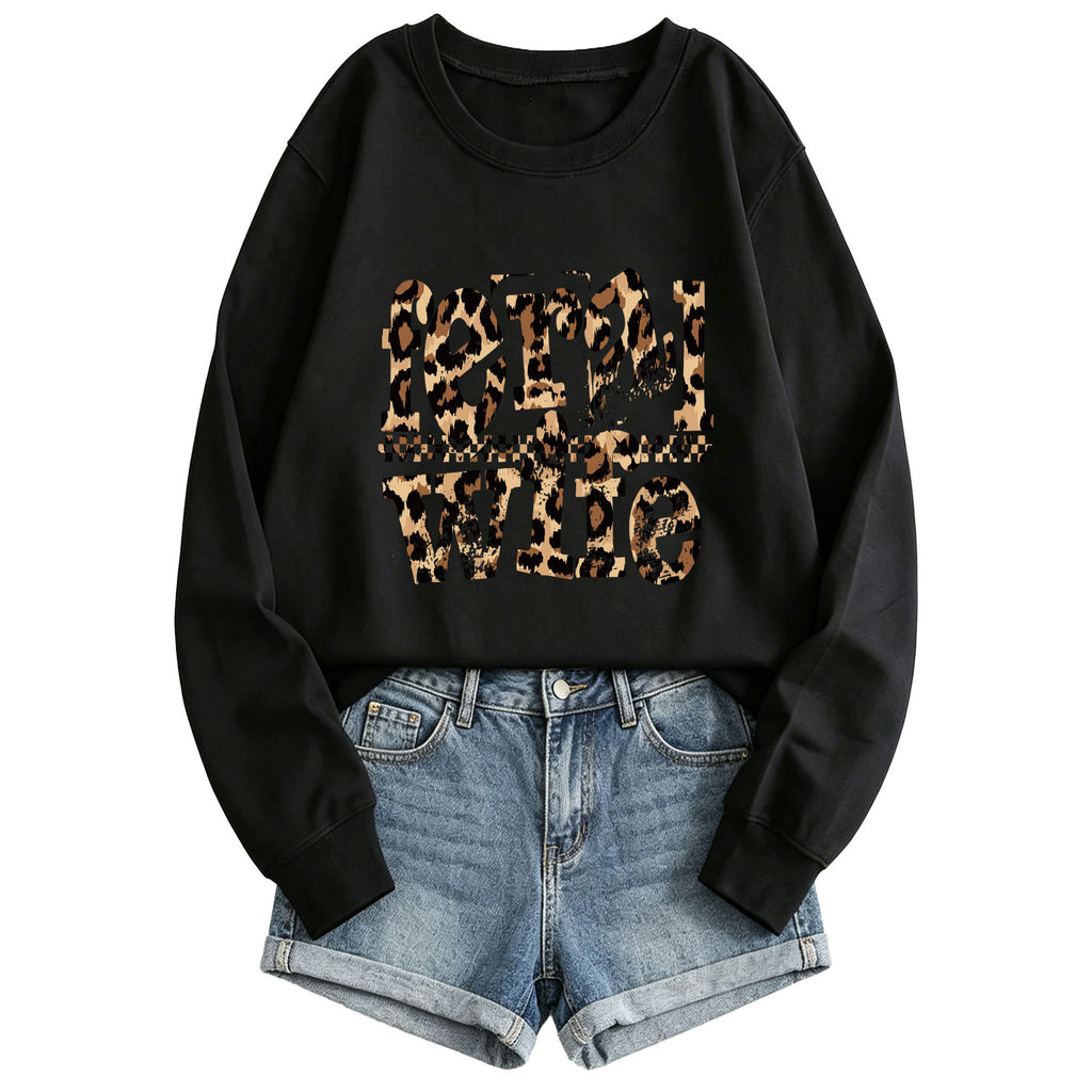 Women's Feral Wife Leopard Print Sweatshirt | Crew Neck, Cotton