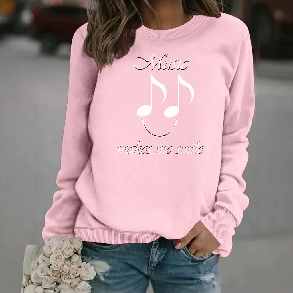 Women's Printed Fleece Hoodie | Round Neck, Loose Fit, 7 Colors - Pink