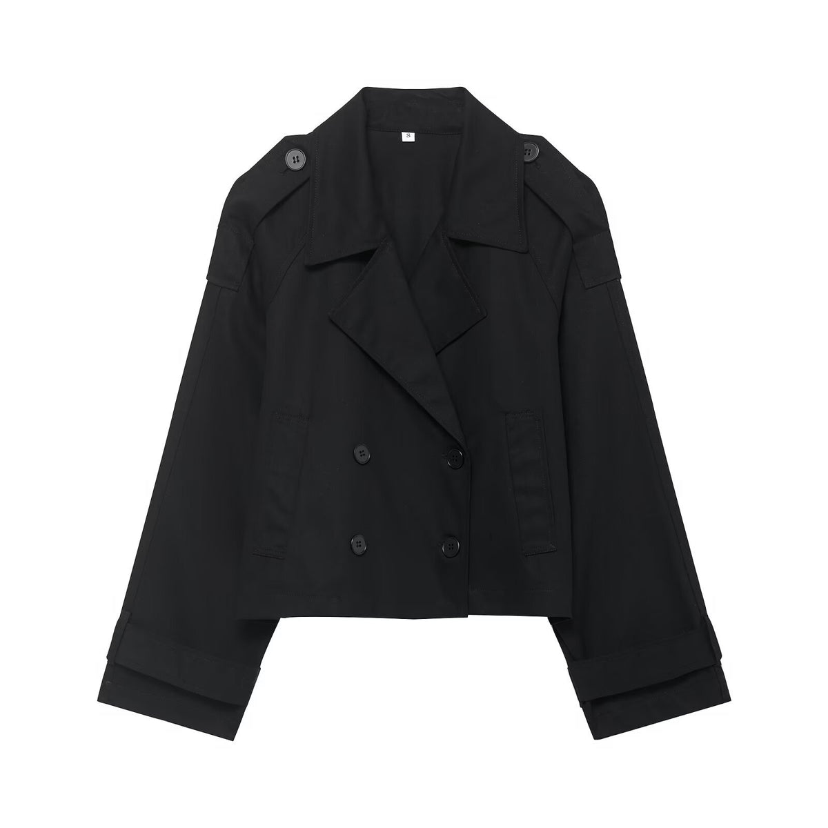 Women's Double-Breasted Cropped Windbreaker | Oversized, 2 Colors - Black