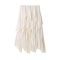 Women's Beige Irregular Long Skirt | Polyester, Patchwork Detail