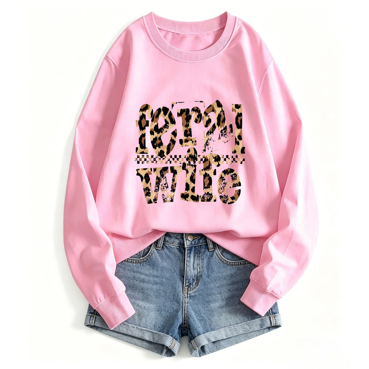Women's Feral Wife Leopard Print Sweatshirt | Crew Neck, Cotton