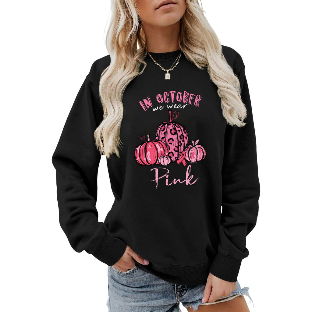 Printed Crew-Neck Hoodie | Street Style - Black