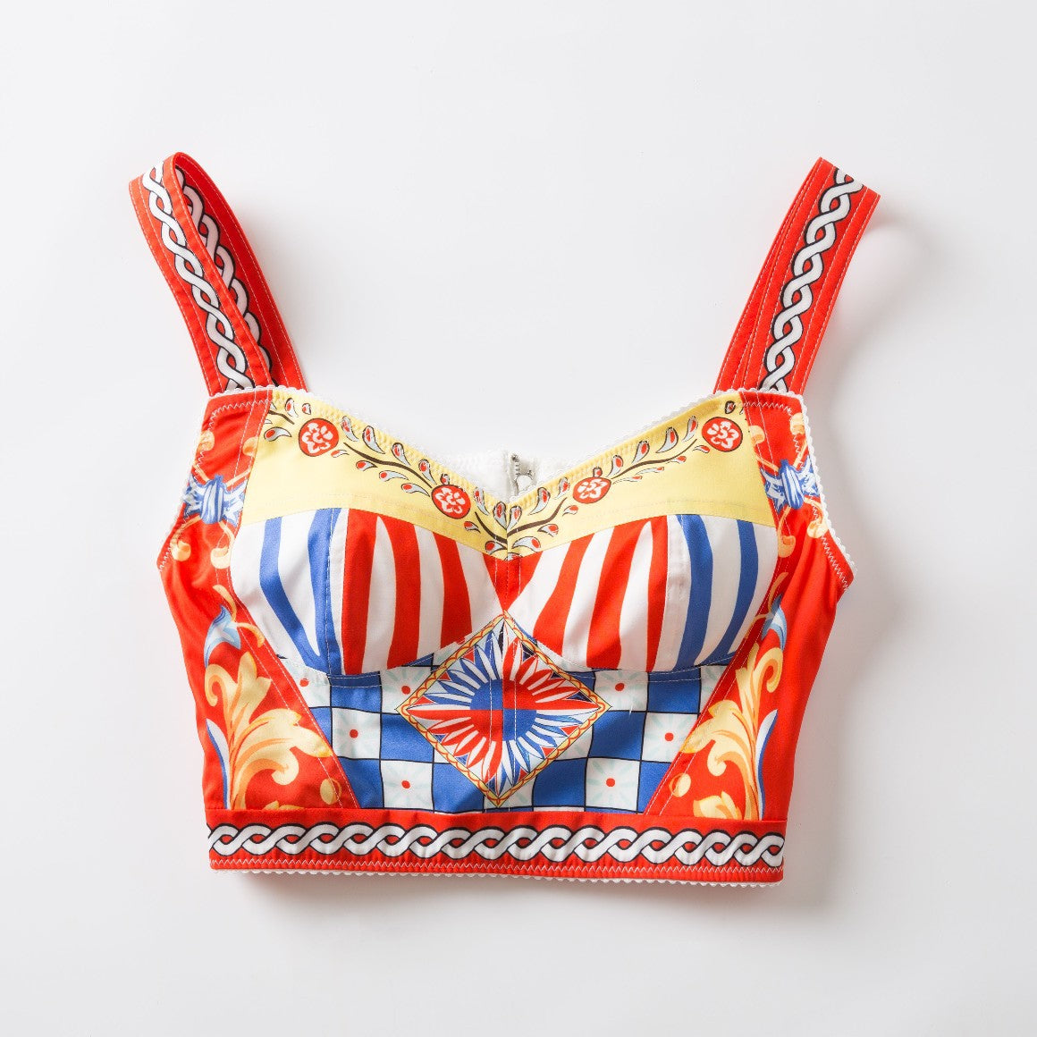 Women's Floral Cotton Strappy Crop Top | Zipper Detail, Slim Fit