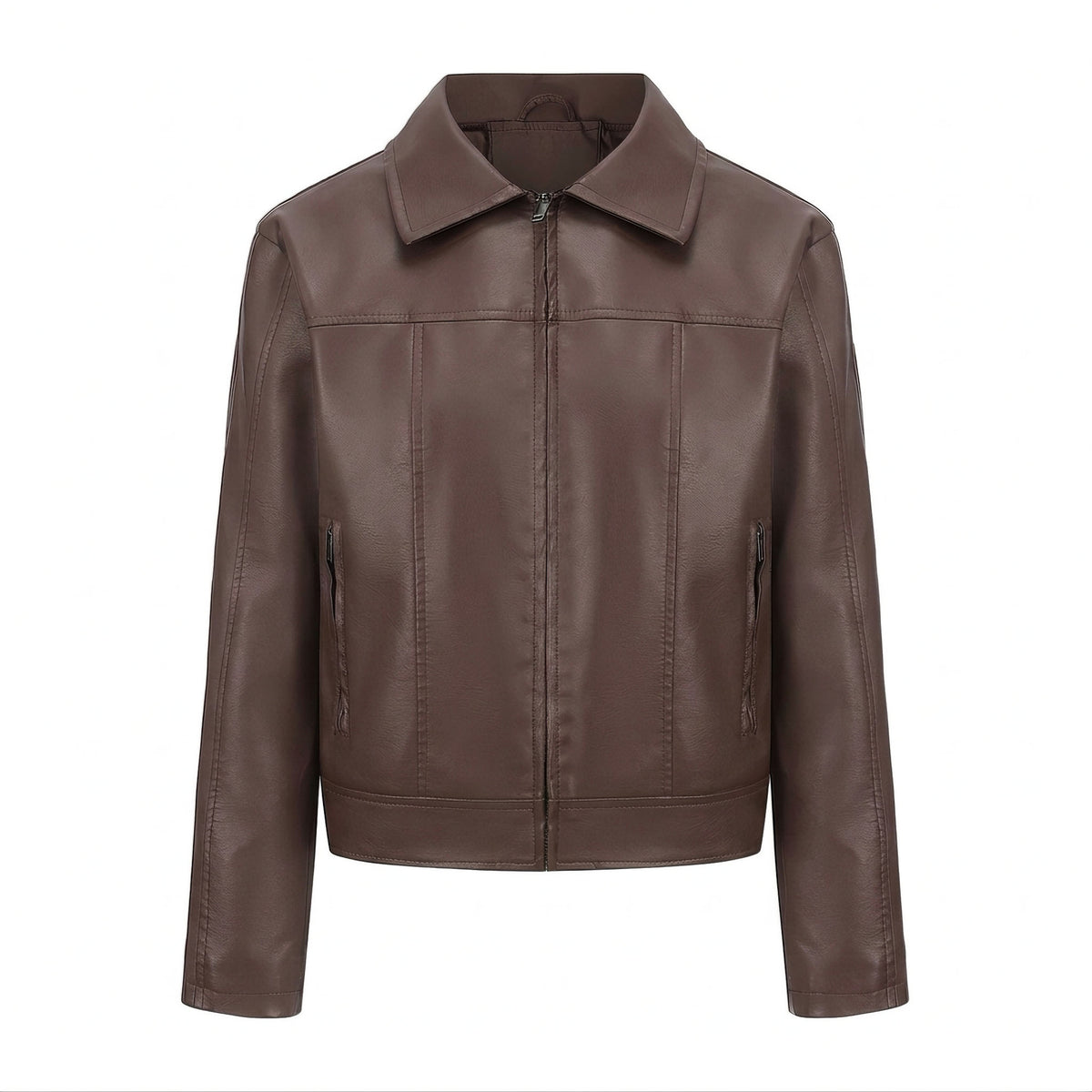 Women's PU Lapel Collar Zip Jacket | Black, Coffee, Camel