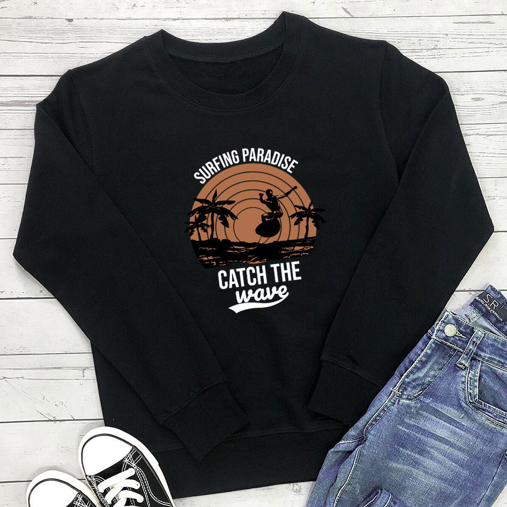 Women's Surfing Paradise Letter Print Hoodie | Cotton, 7 Colors
