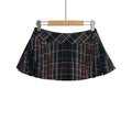 Women's Plaid Pleated Split Mini Skirt | Polyester Spandex