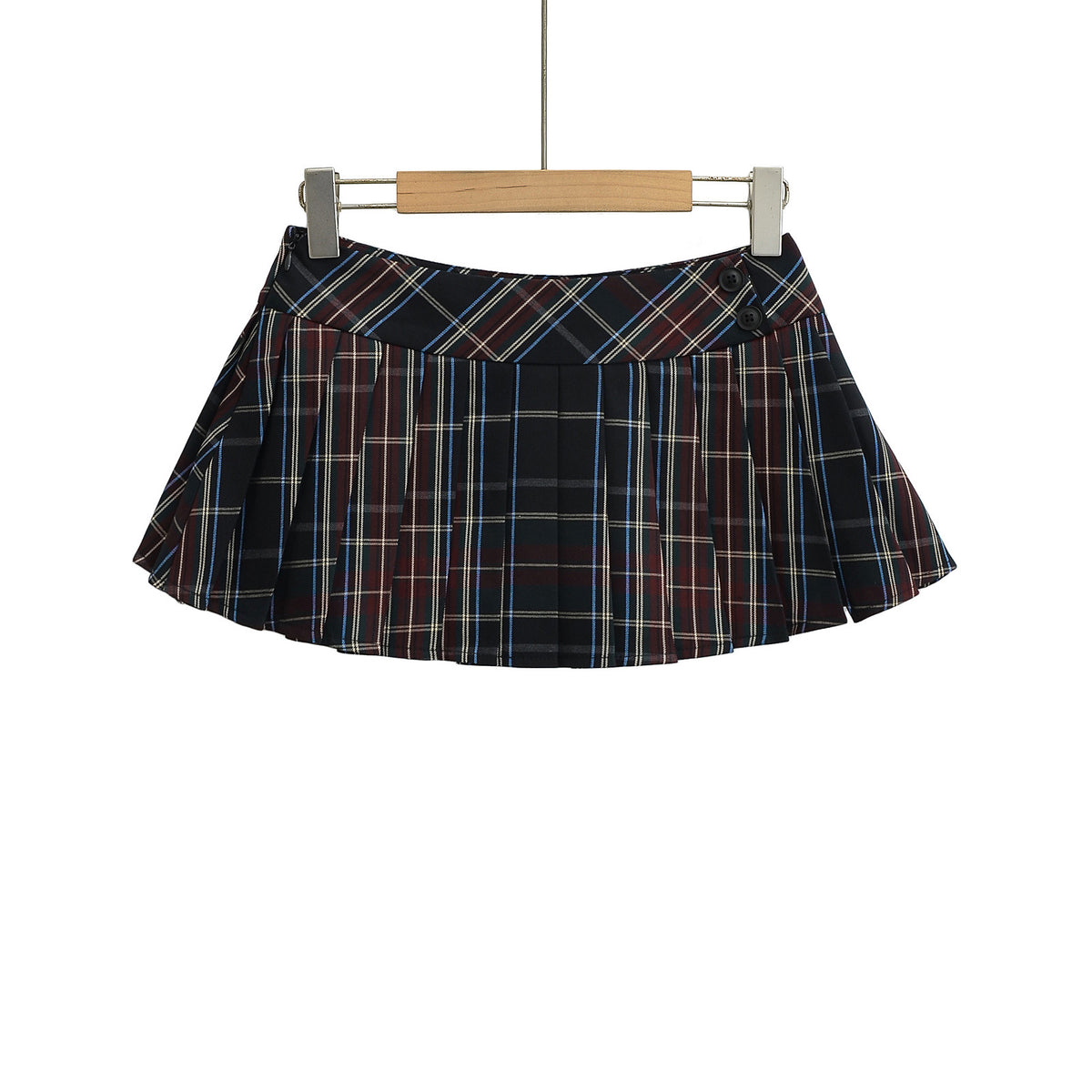 Women's Plaid Pleated Split Mini Skirt | Polyester Spandex
