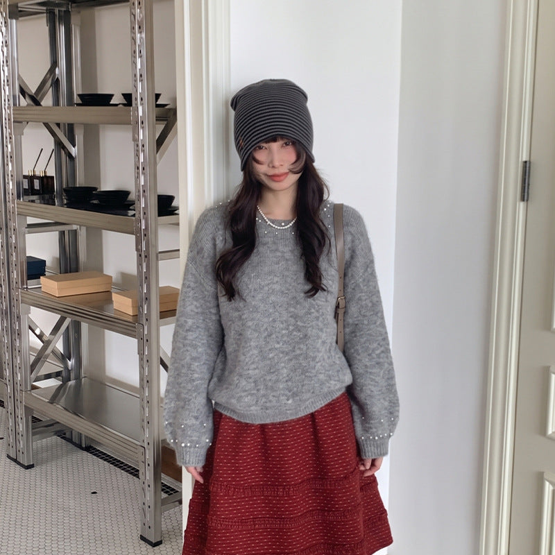 Women's Round Neck Pullover Sweater | Loose Fit, One Size