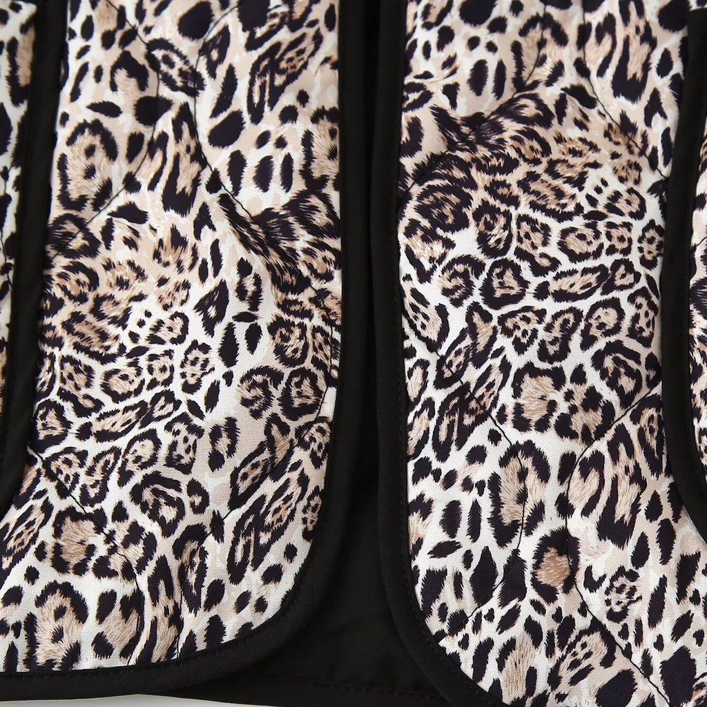 Women's Leopard Print Coat | Microfiber Fill, Round Neck, Long Sleeve