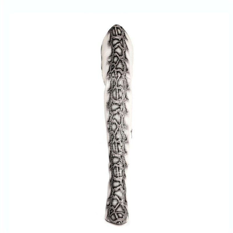 Women's Snake Print Over-the-Knee Boots | 11cm Thick Heel